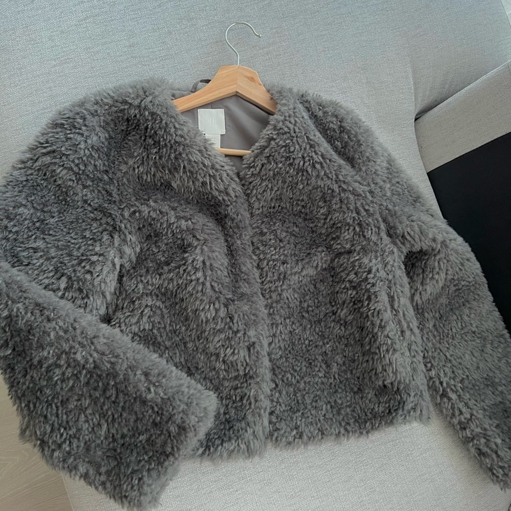 Woman Grey Faux Fur Jacket From H&M